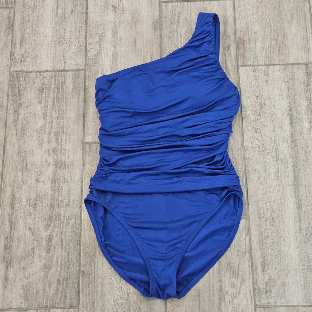 La Blanca Island Goddess Shirred‎ One Shoulder One Piece Swimsuit Size 6 Blue